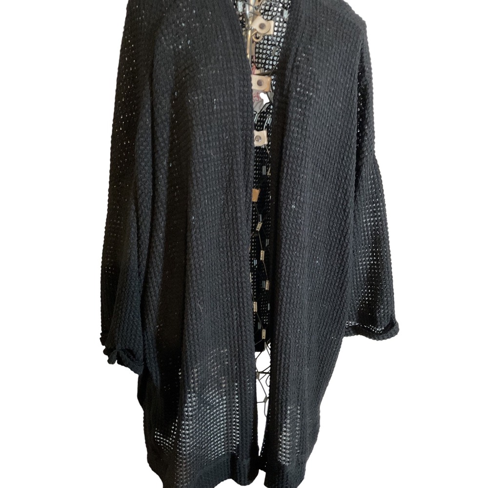 Umgee USA Black Waffle Knit Open Front Cardigan Sweater XL